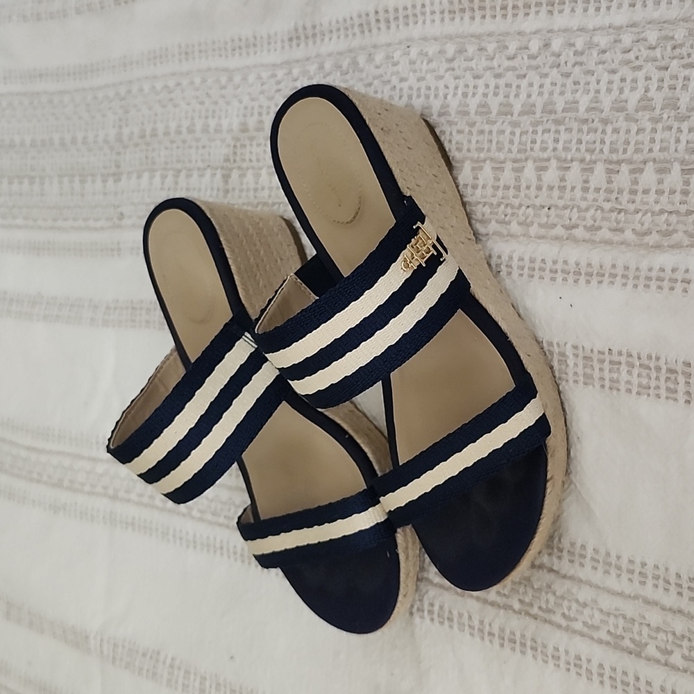 Lands End Slip On Espadrille Sandals Coastal Nautical Womens 7